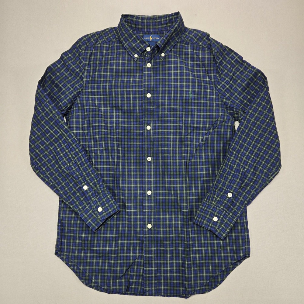 Ralph Lauren Plaid Green Pony Logo Button Down Long Sleeve Blue Green‎ Men's S